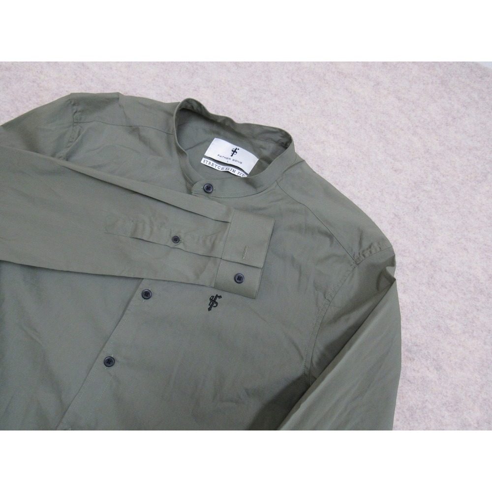 Father Sons Mens Stretch Slim Fit Grandad Collar Shirt Olive Green FS296C L
